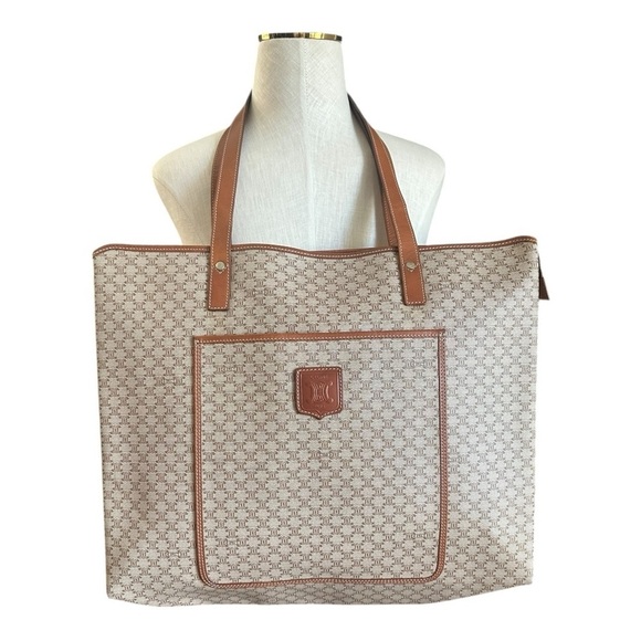 Celine Handbags - Celine Macadam Coated Canvas Tote Brown Triomphe Logo Large Shoulder Bag CLEAN